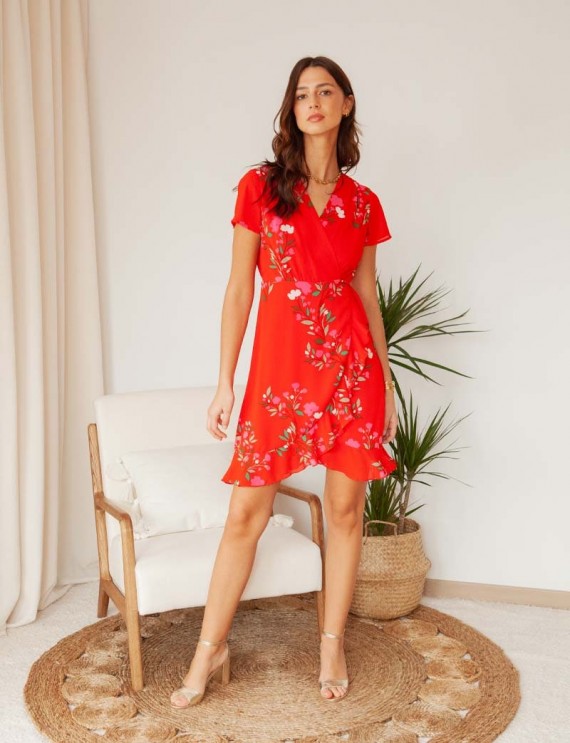 Robe rouge fleurie Abril