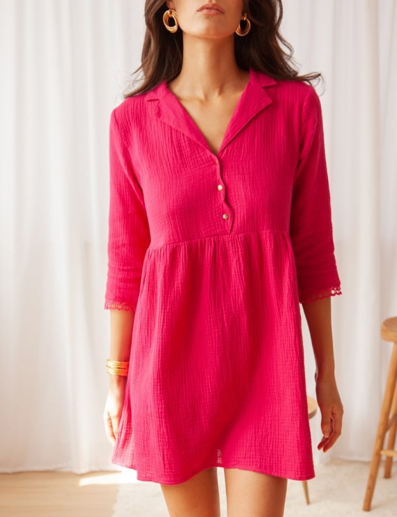 Robe fuchsia en gaze de coton Elise