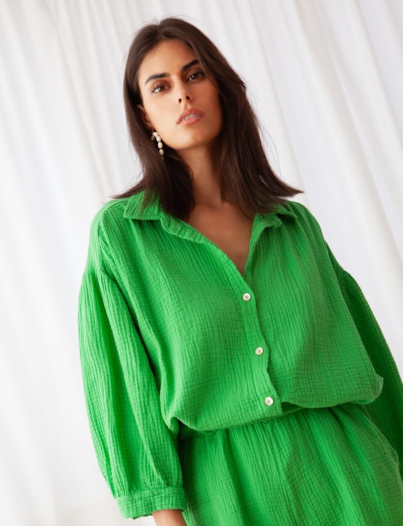 Green cotton gauze Armen blouse