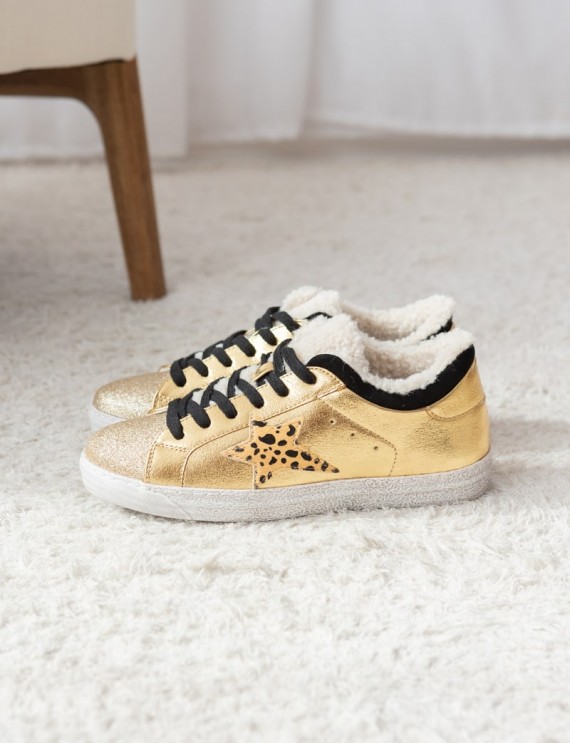 Golden and leopard sneakers