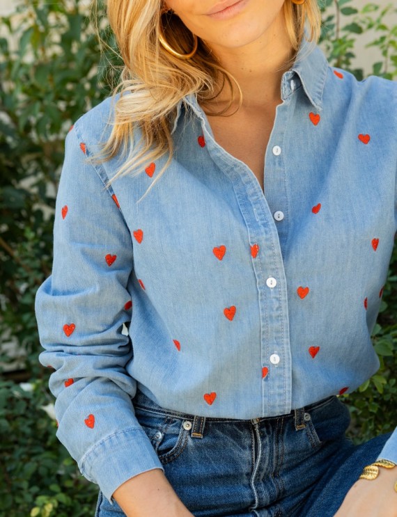 Heart-shaped denim blouse