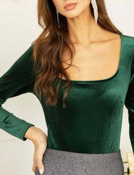 Green Taylor velvet bodysuit