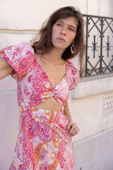 Estela pink patchwork robe