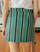 Roda green & navy striped skirt