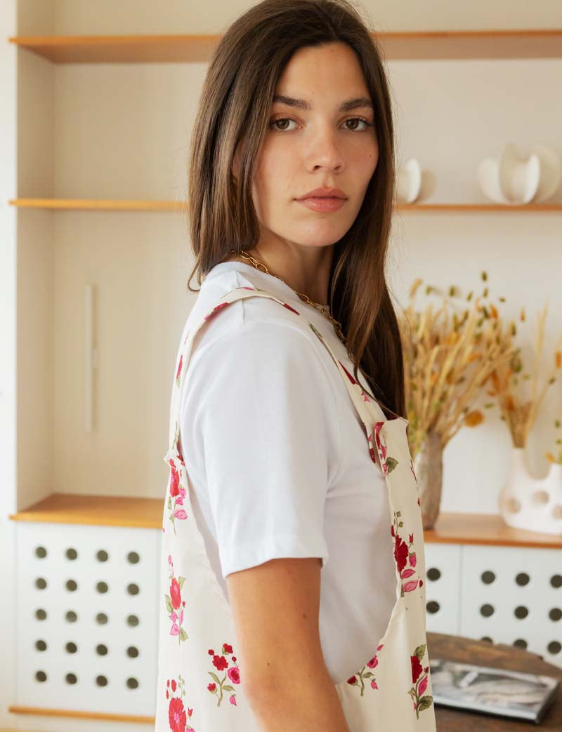 Ecru overalls with pink flowers Alix