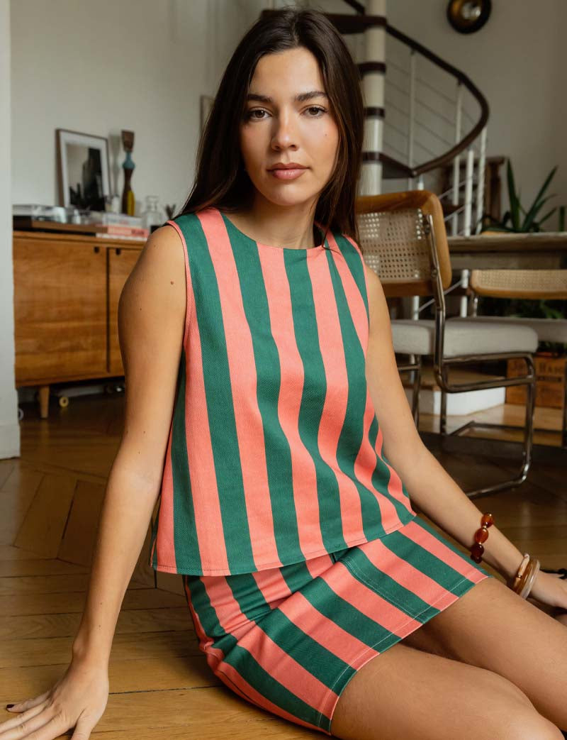 Top corail & vert Lezy