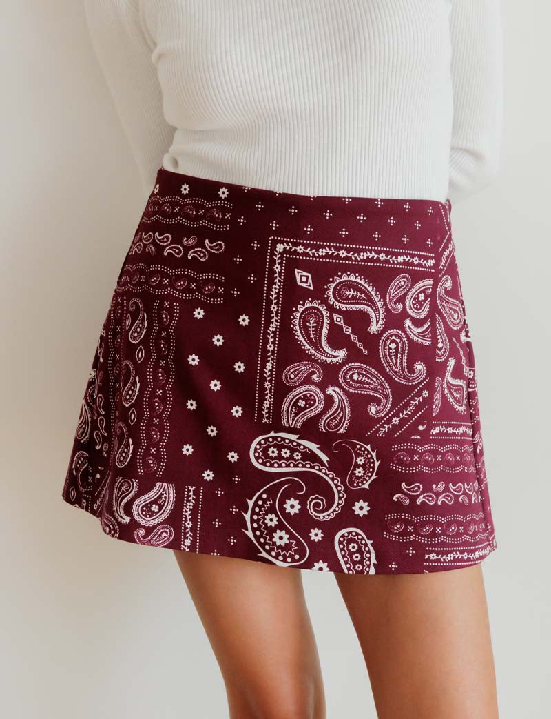 Jupe short bordeaux bandana Jara