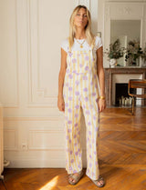 Yellow striped overalls with lilac flowers Joey