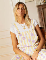 Yellow striped overalls with lilac flowers Joey