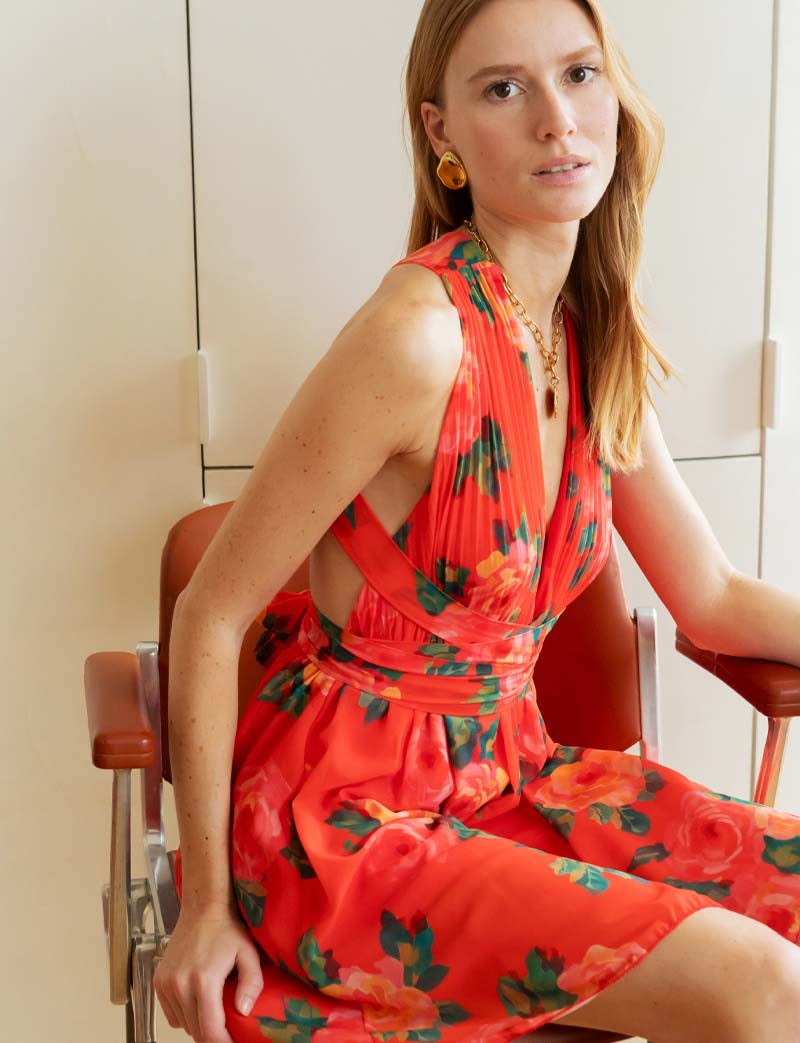 Vestido rojo con flores Liara