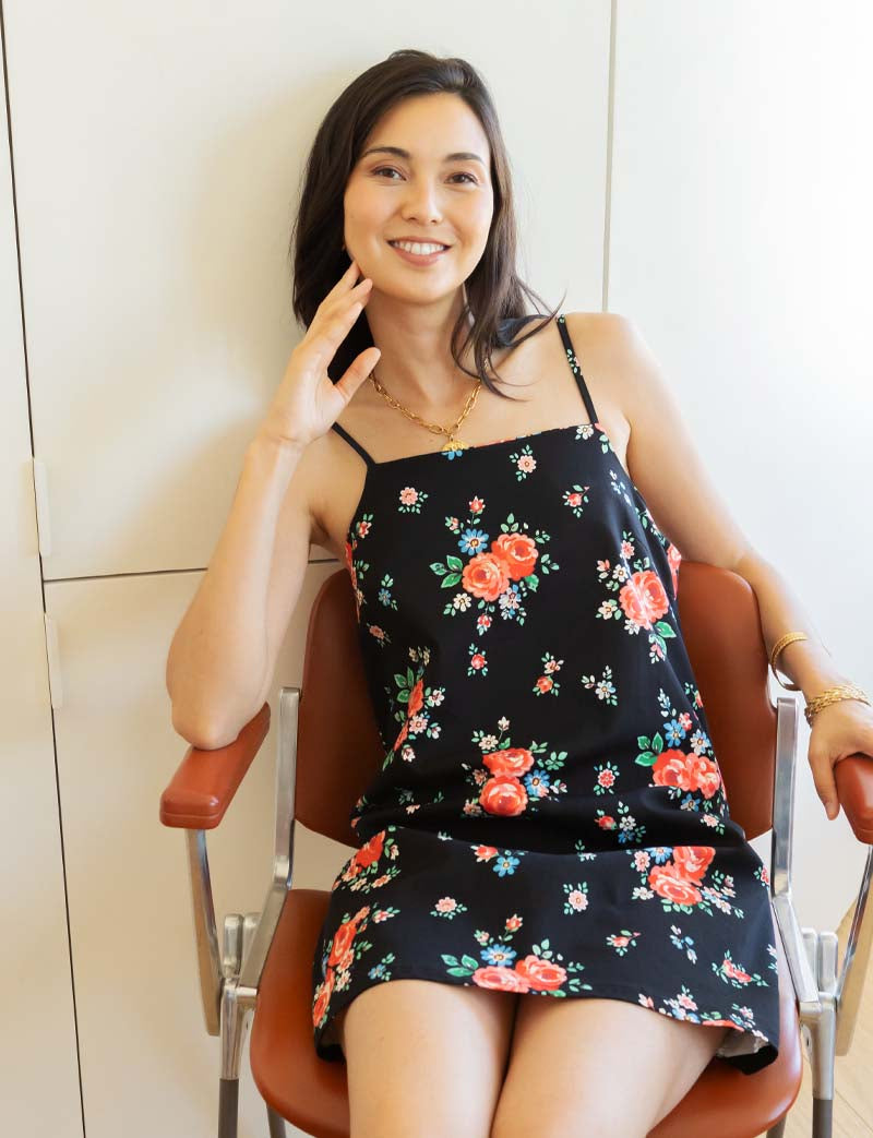 Black floral Tela robe