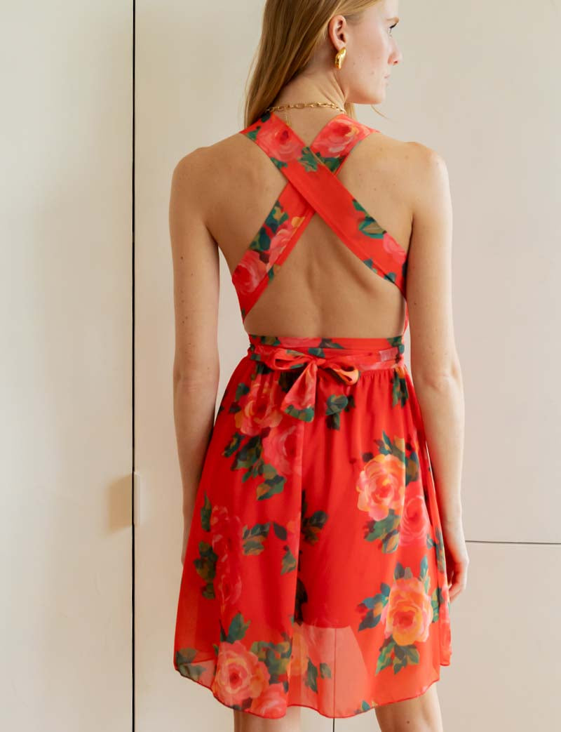Vestido rojo con flores Liara