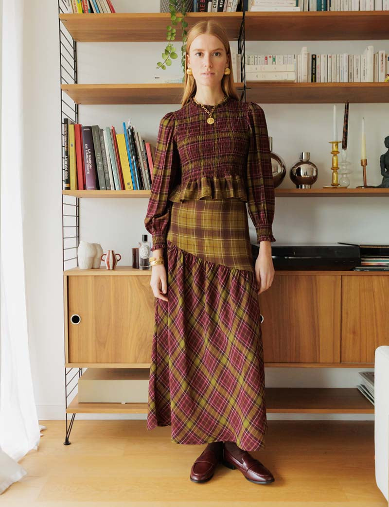 Marisol plum & olive checked skirt