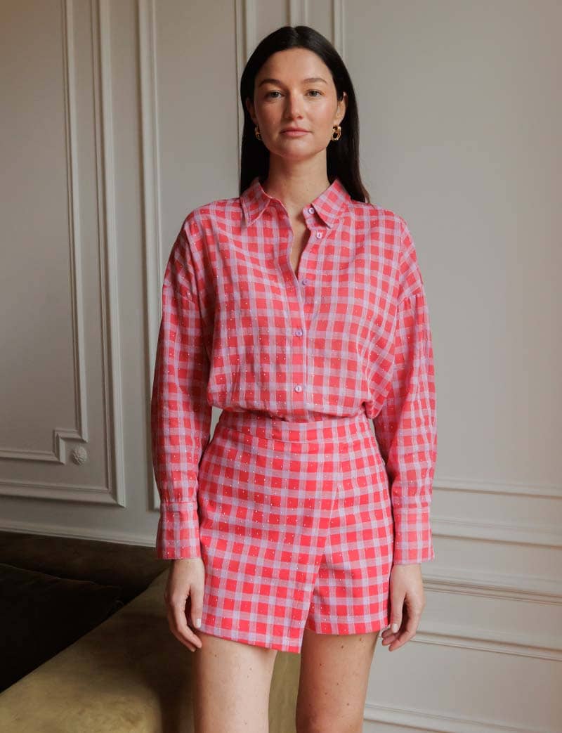 Chemise à carreaux & strass Lipa