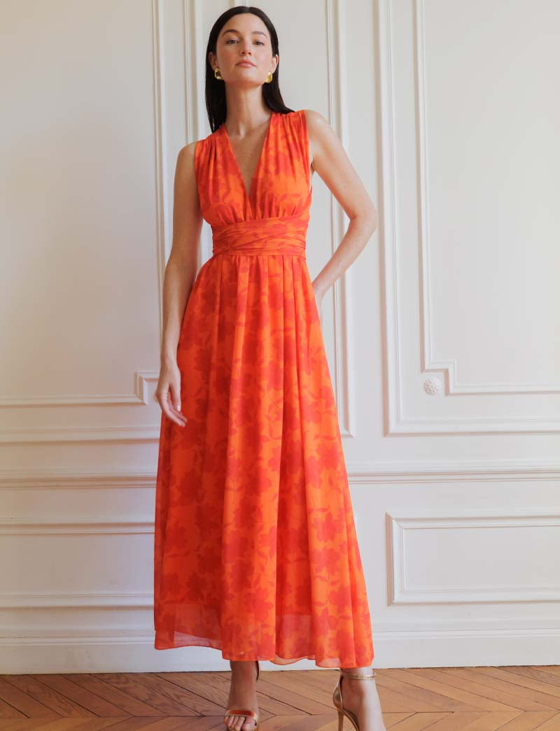 Robe orange fleurie Carmela