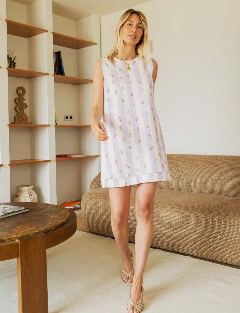 Robe à rayures lilas & fleurs Rini
