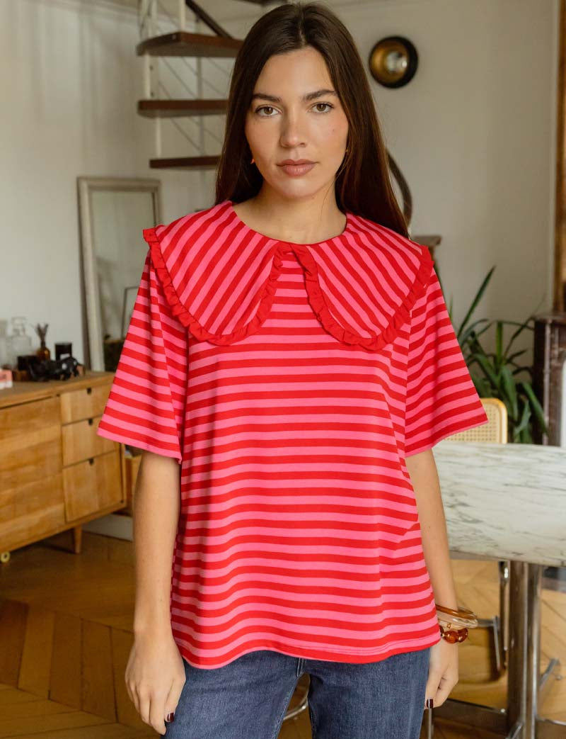 Camiseta roja y rosa Popi