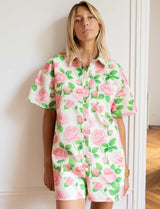Mono corto color crudo con flores rosas Laga