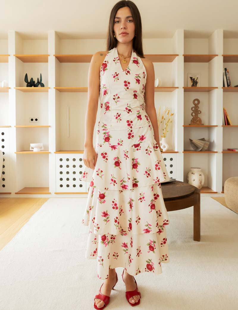 Natural-colored skirt & pink flowers Liaya