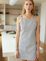 Off-white dress with navy stripes Lucia