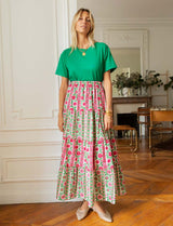 Jupe rose & verte fleurie Josy