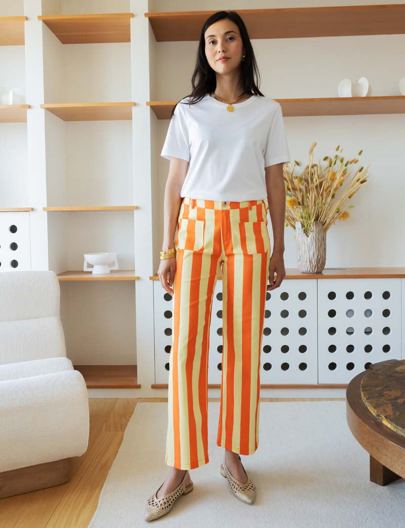 Aldo orange and yellow striped jeans