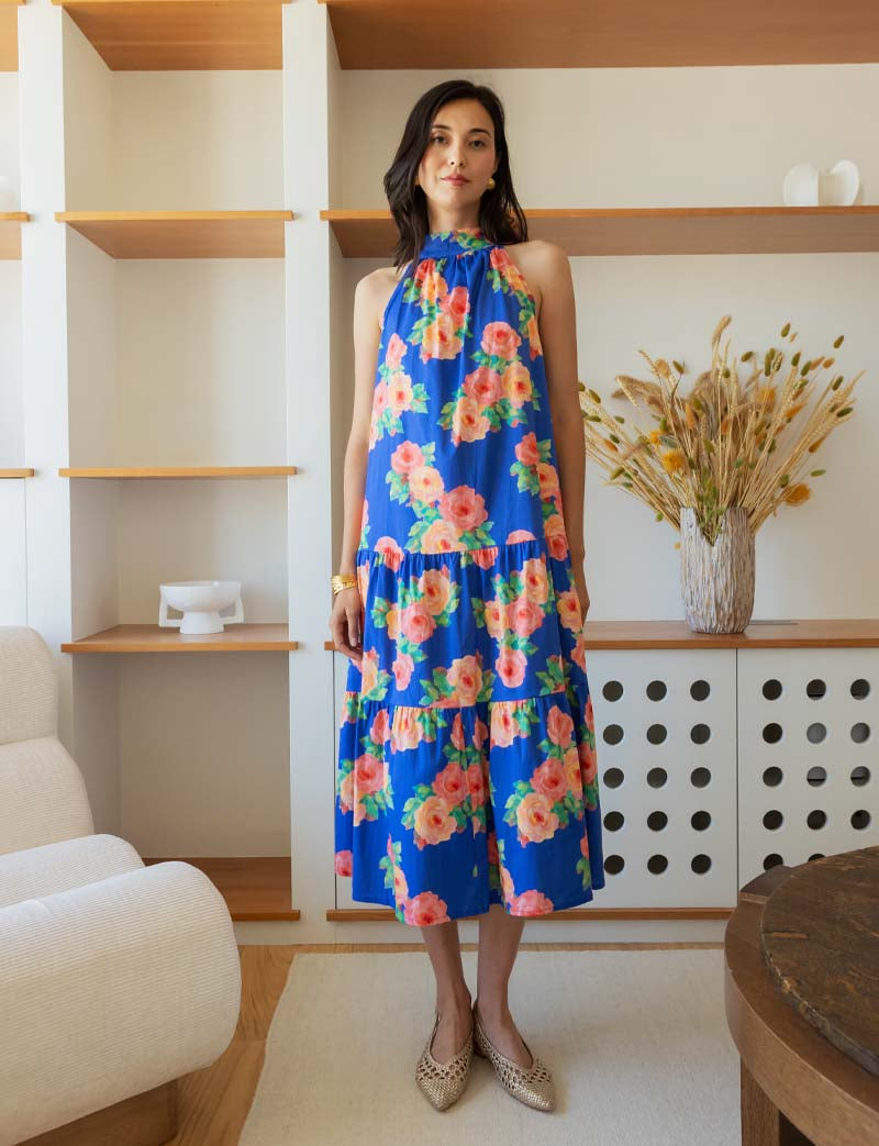 Robe bleue fleurie Sidy