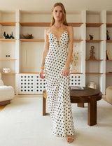 Robe écrue à pois noirs Cristina