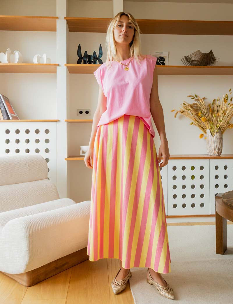 Jupe à rayures roses & jaunes Yvelle