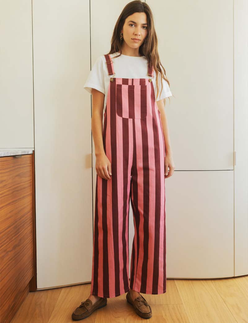 Burgundy & Pink Striped Overalls Roey