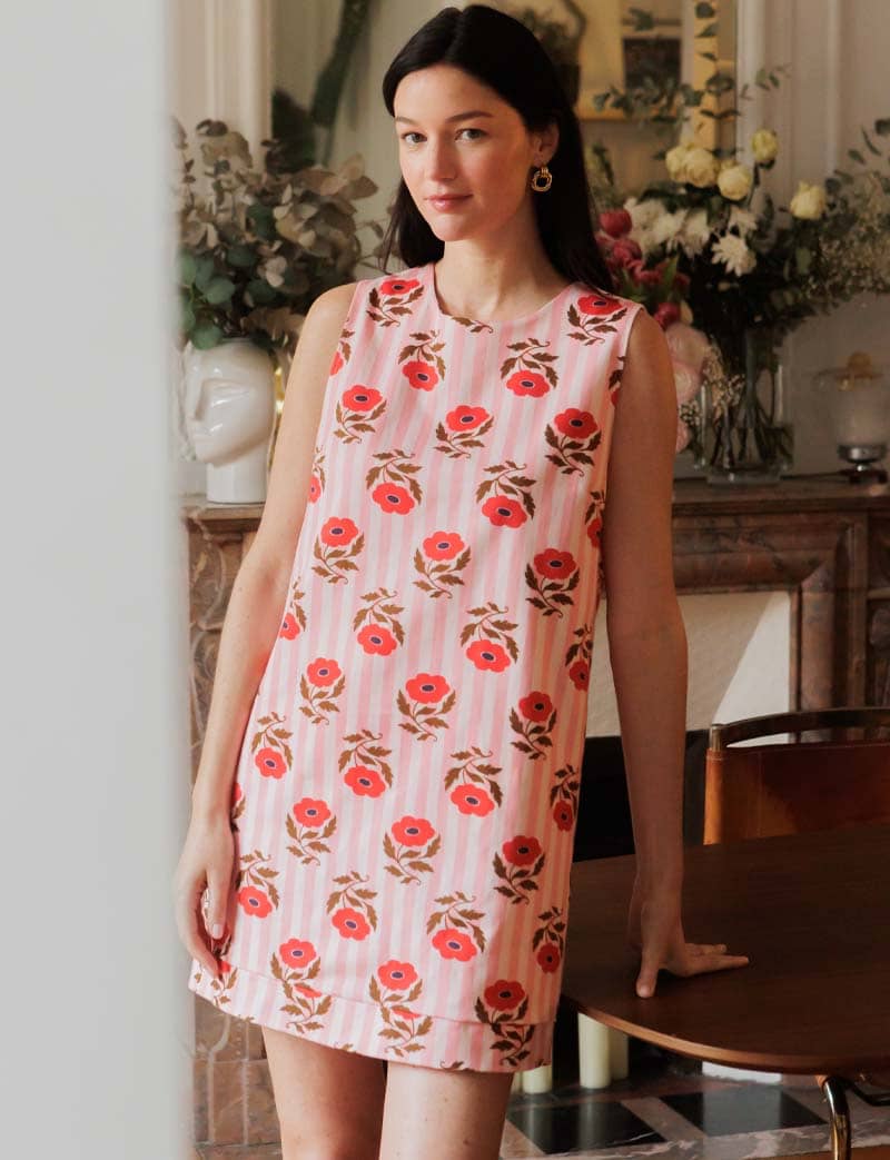 Vestido a rayas rosas y flores Rini