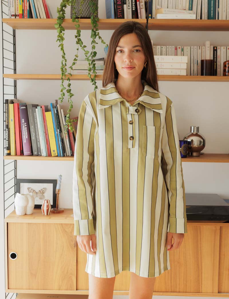 Robe à rayures olives & écrues Mavi