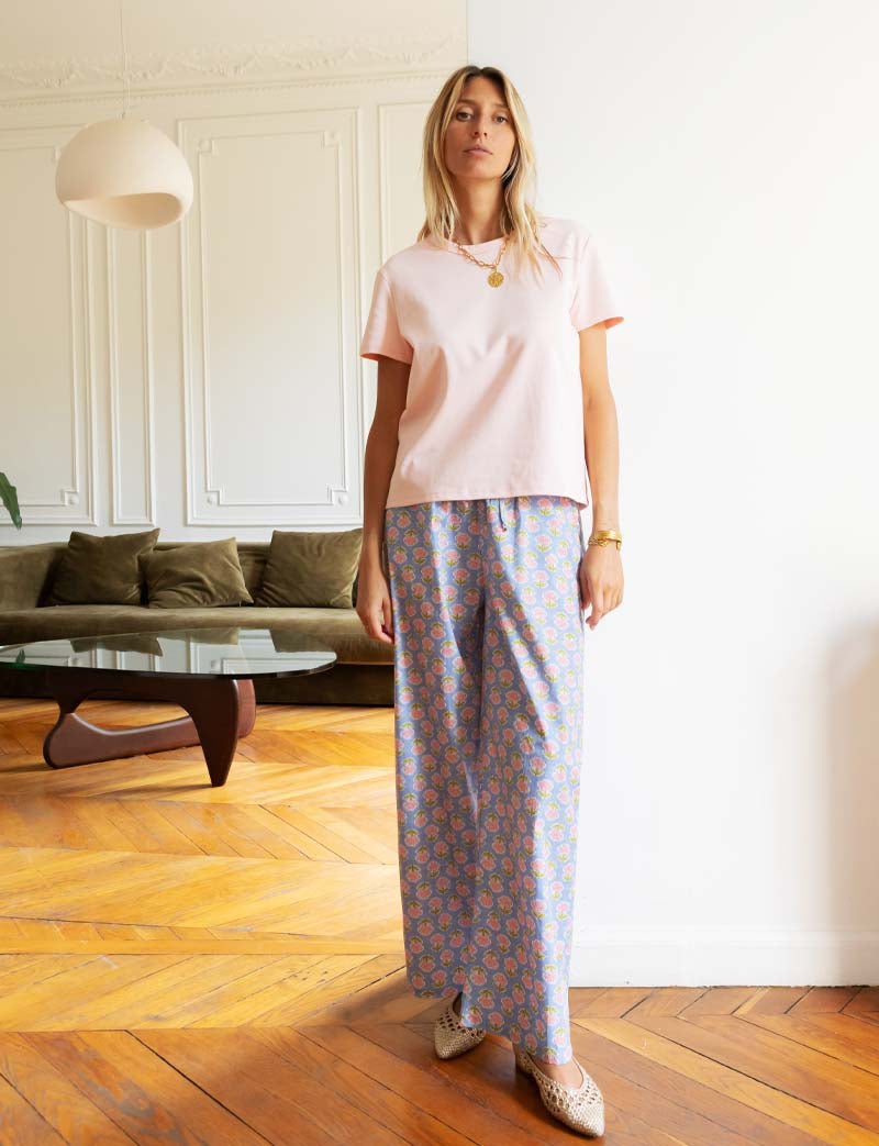 Pantalon bleu & fleuri Niko