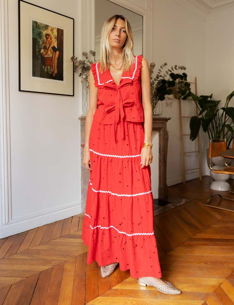 Red embroidered top Mosa