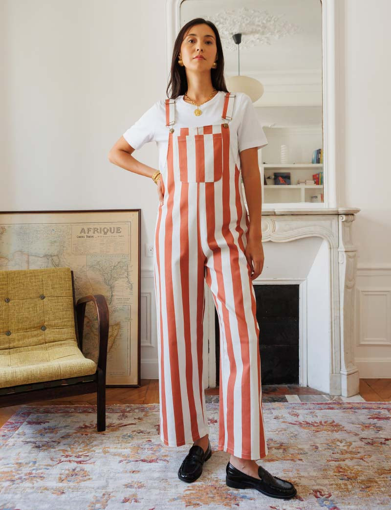 Roey terracotta-striped overalls