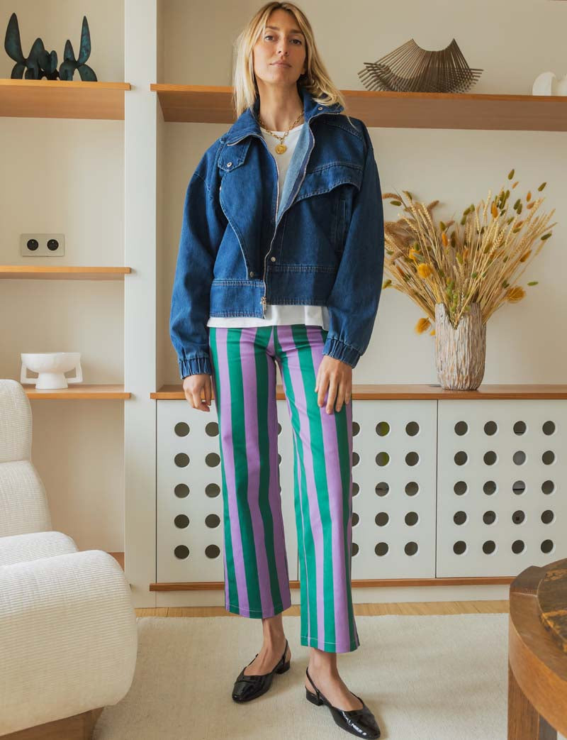 Purple and Green Striped Jeans Roby