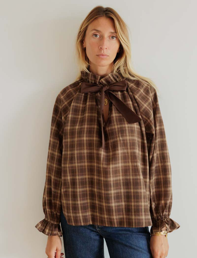 Blouse à carreaux marron Solla