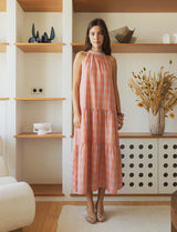 Vestido de cuadros coral Pampa