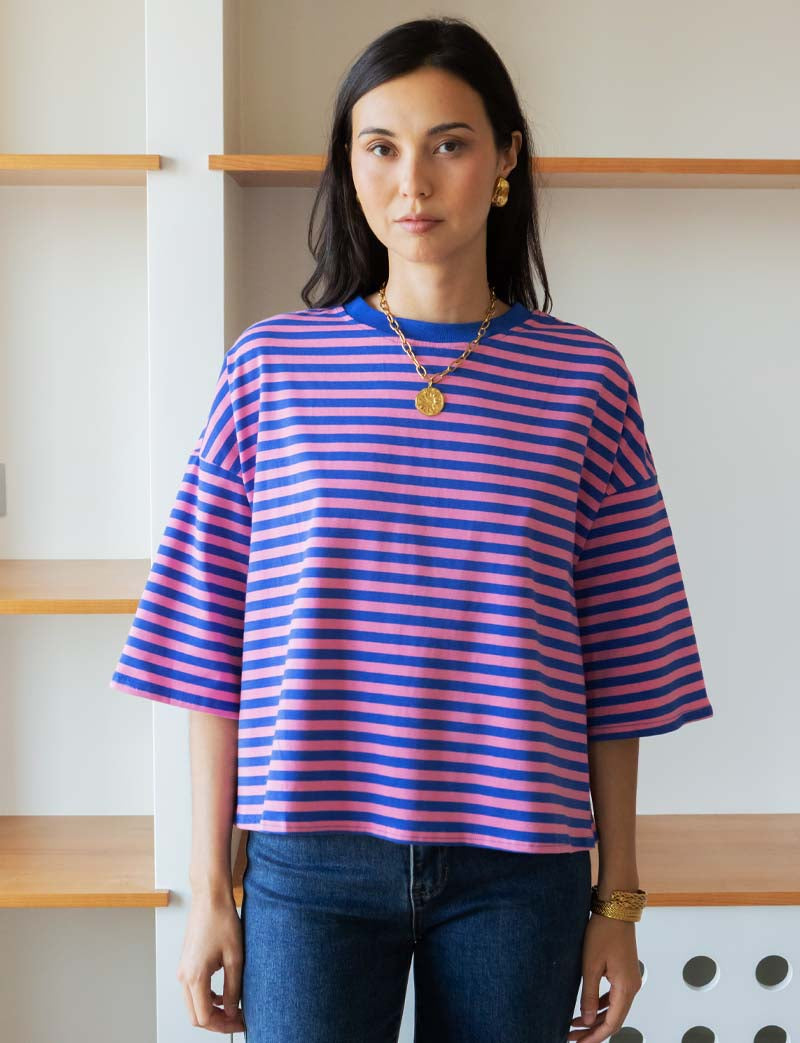 T-shirt à rayures rose & royal Rawan