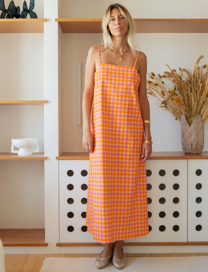 Pink and orange gingham dress Talia