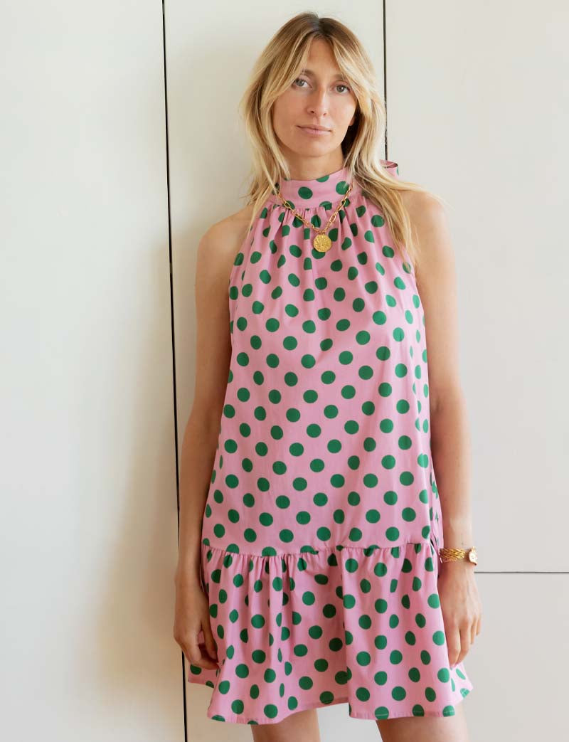 Pink dress with green polka dots Rosia