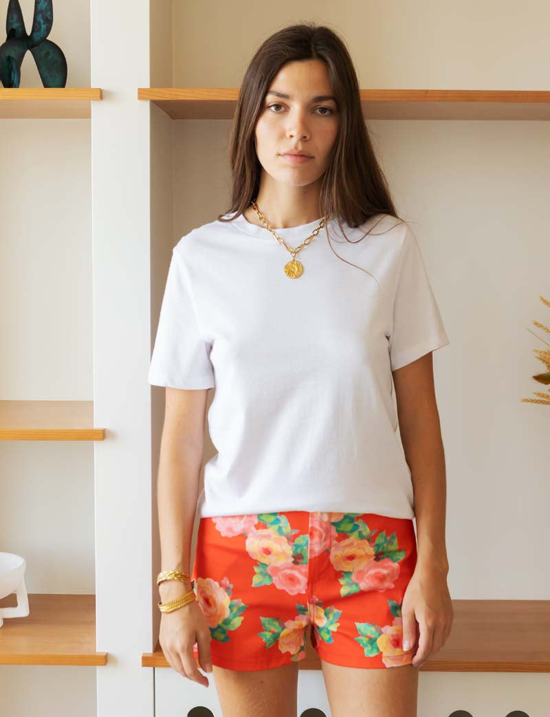 Short rouge fleuri Kevy