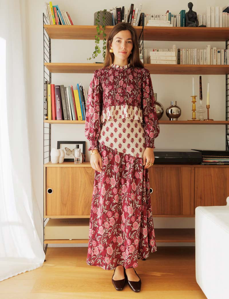 Falda burdeos con flores Marisol