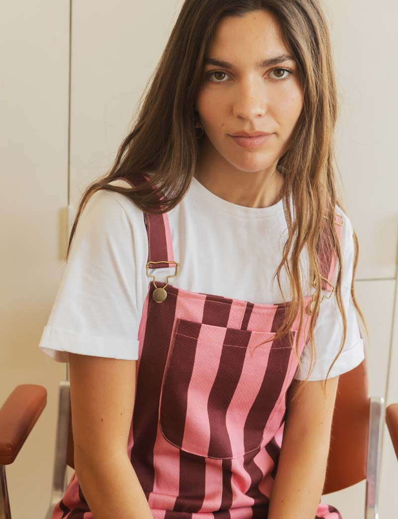 Burgundy & Pink Striped Overalls Roey
