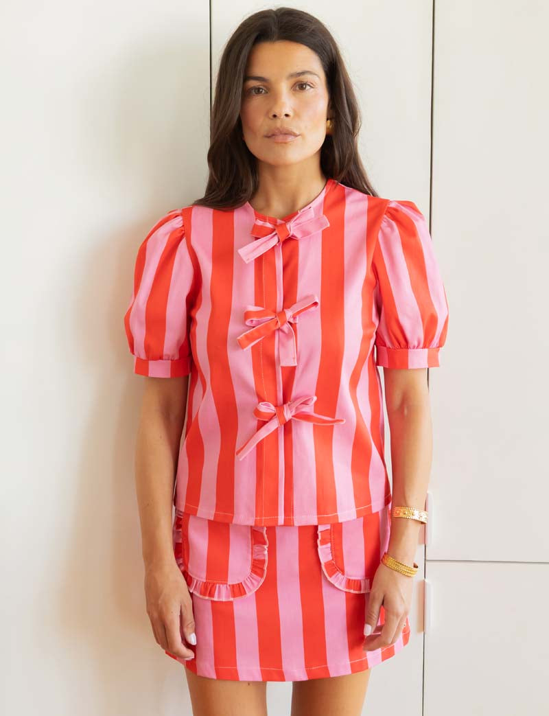 Orela Pink & Red Striped Blouse
