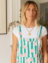 Green striped and pink flower Joey overalls