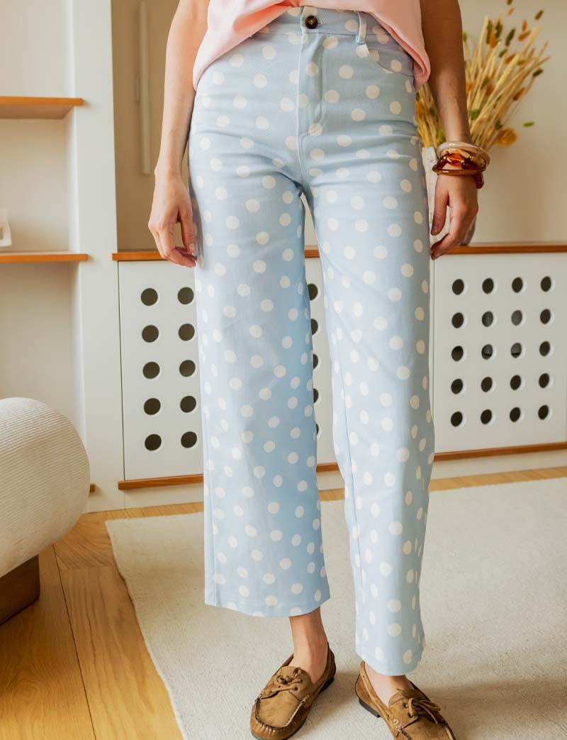 Sky blue jeans with white polka dots Roby