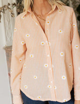 Chemise à rayures oranges & Marguerites Eloy