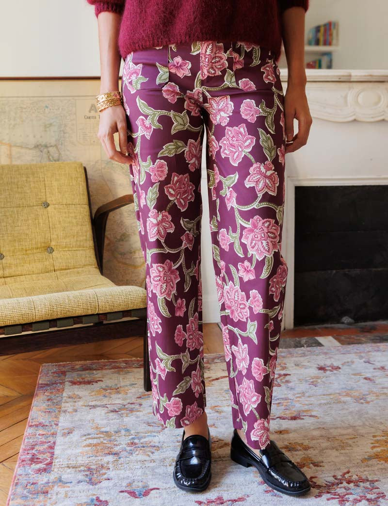 Pantalon prune fleuri Jordy