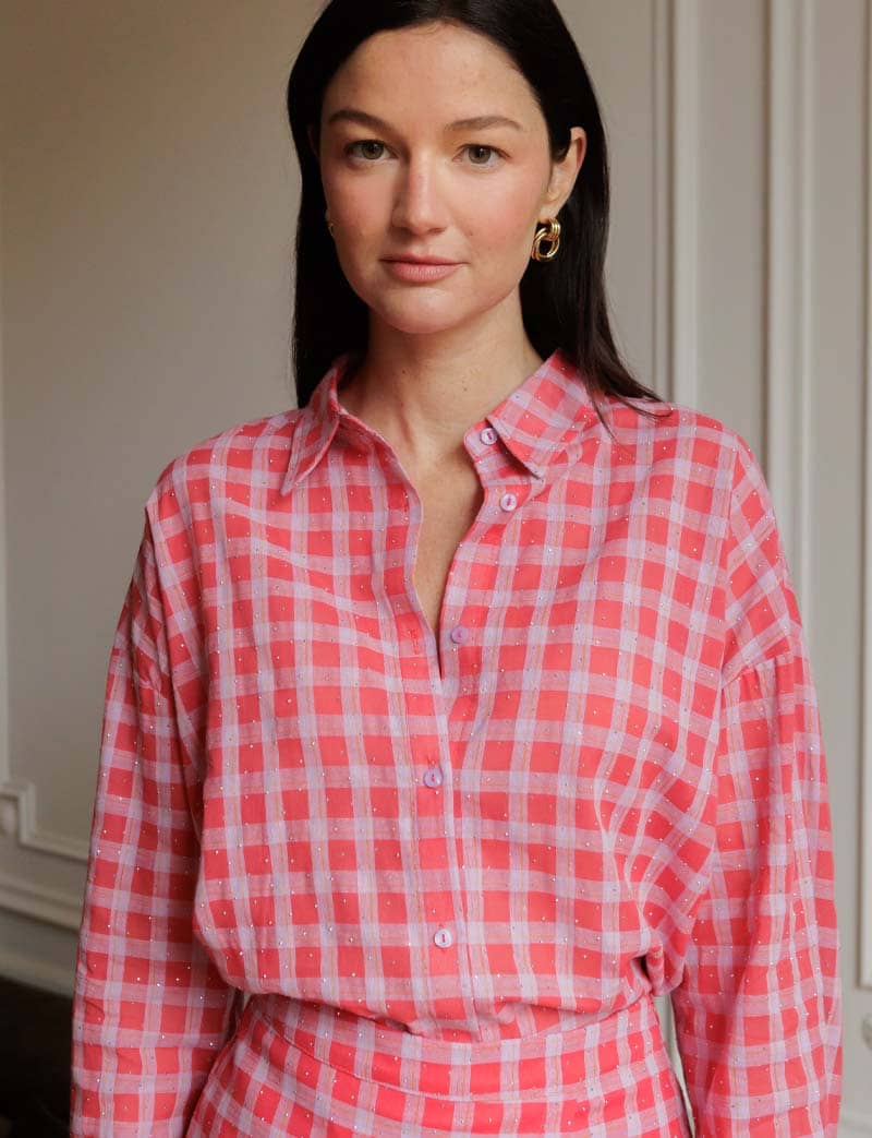 Chemise à carreaux & strass Lipa